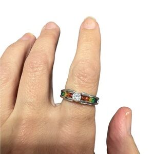 Stainless cubic zirconia rainbow ring